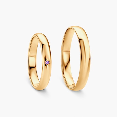 Obrączki Fairytale: złote, ametyst, półokrągłe, 3 mm i 4 mm